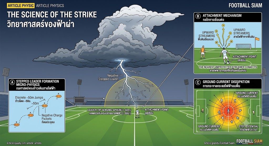 The Science of the Strike infographic showing stepped leaders and ground current