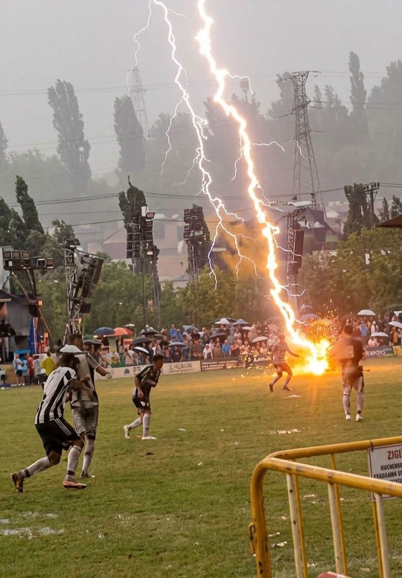 Terrifying lightning strike on a pitch
