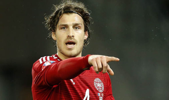 Erik Sviatchenko playing for Denmark