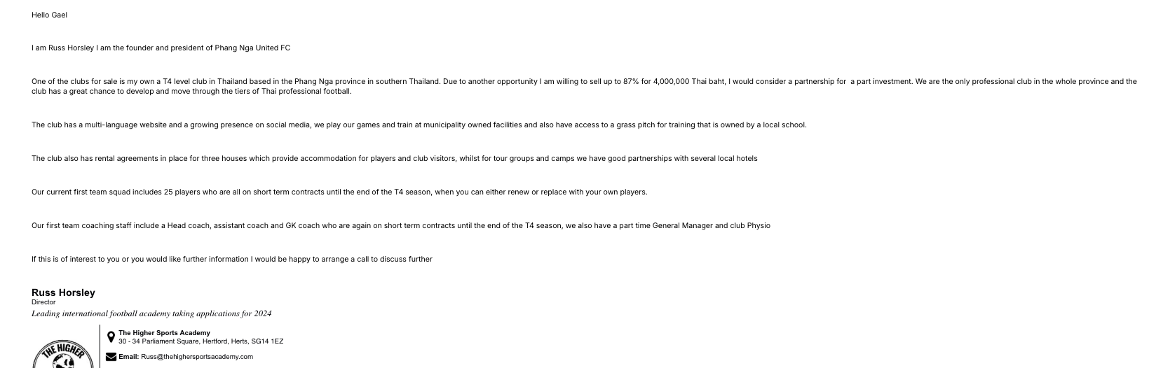 Gael Blanc Email Screenshot