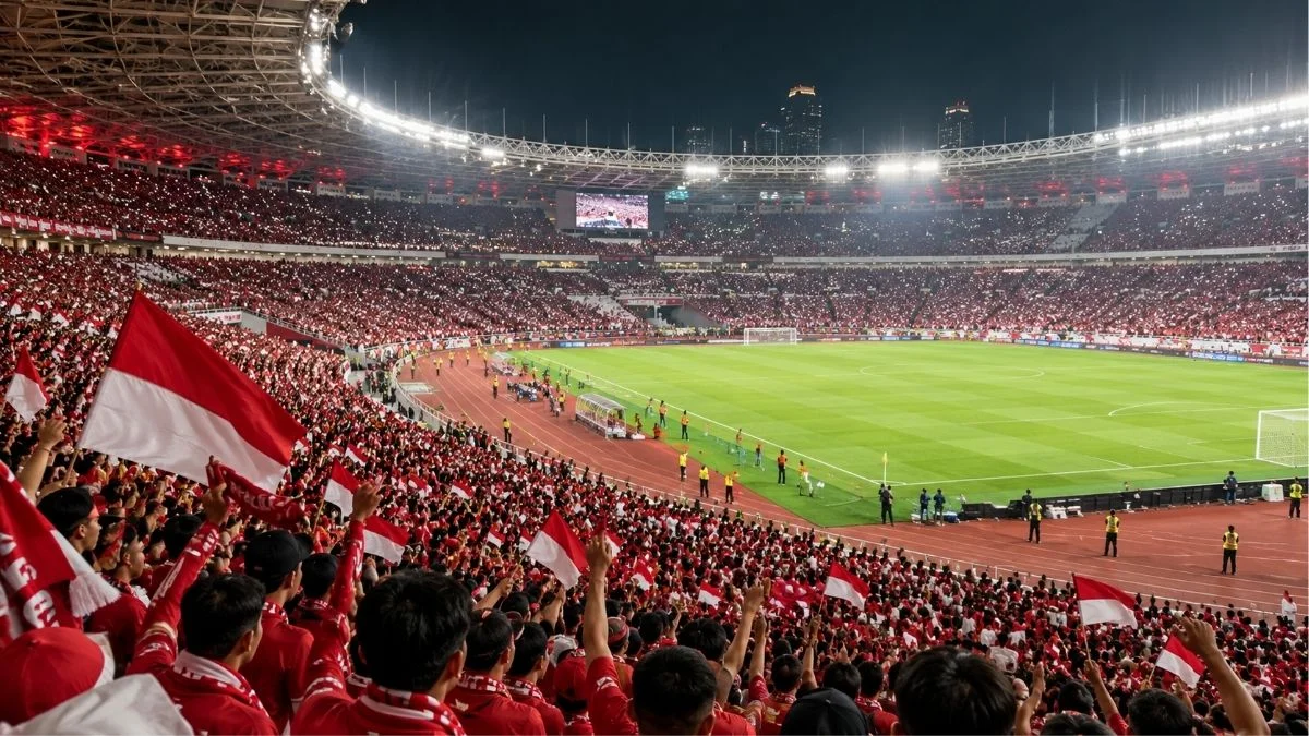 Gelora Bung Karno packed with Indonesia supporters in red and white on the night of the final